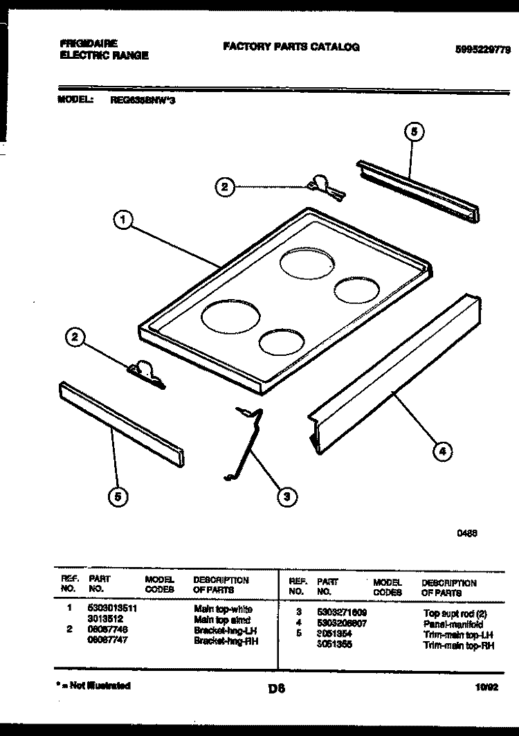 COOKTOP PARTS Diagram and Parts List for REG638BNL3  Frigidaire Range