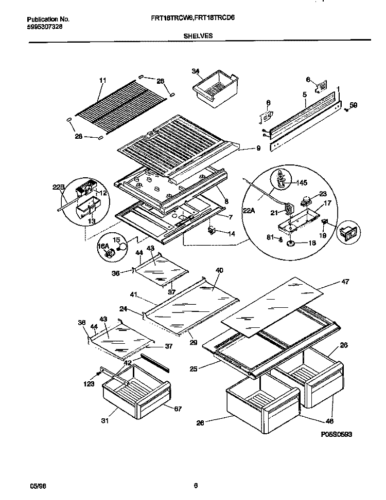 SHELVES Diagram and Parts List for FRT18TRCW6  Frigidaire Refrigerator