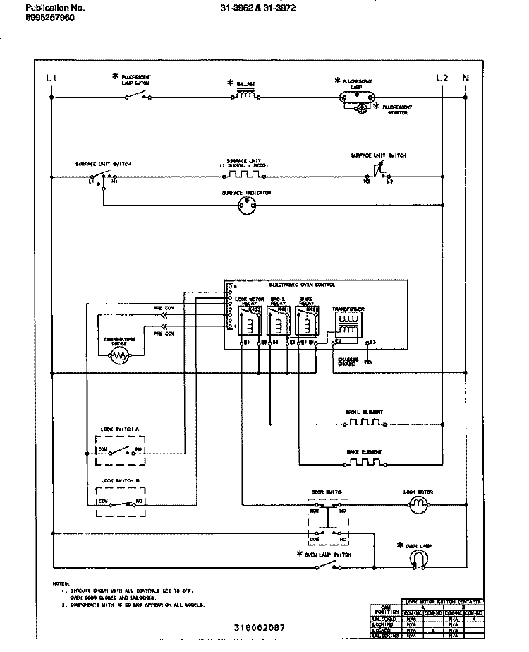 WIRING DIAGRAM Diagram and Parts List for 31-3962-23-02  Tappan Range