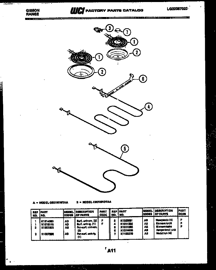 BROILER PARTS Diagram and Parts List for CEC1M1WTAA  Gibson Range