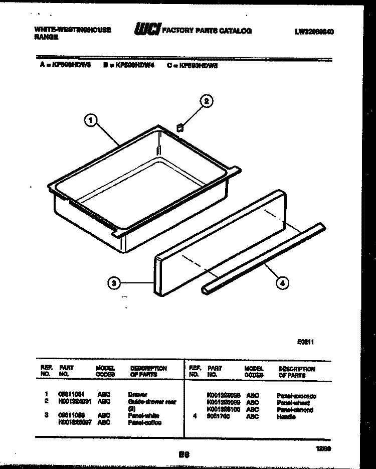 DRAWER PARTS Diagram and Parts List for KF590HDW3  Frigidaire Range