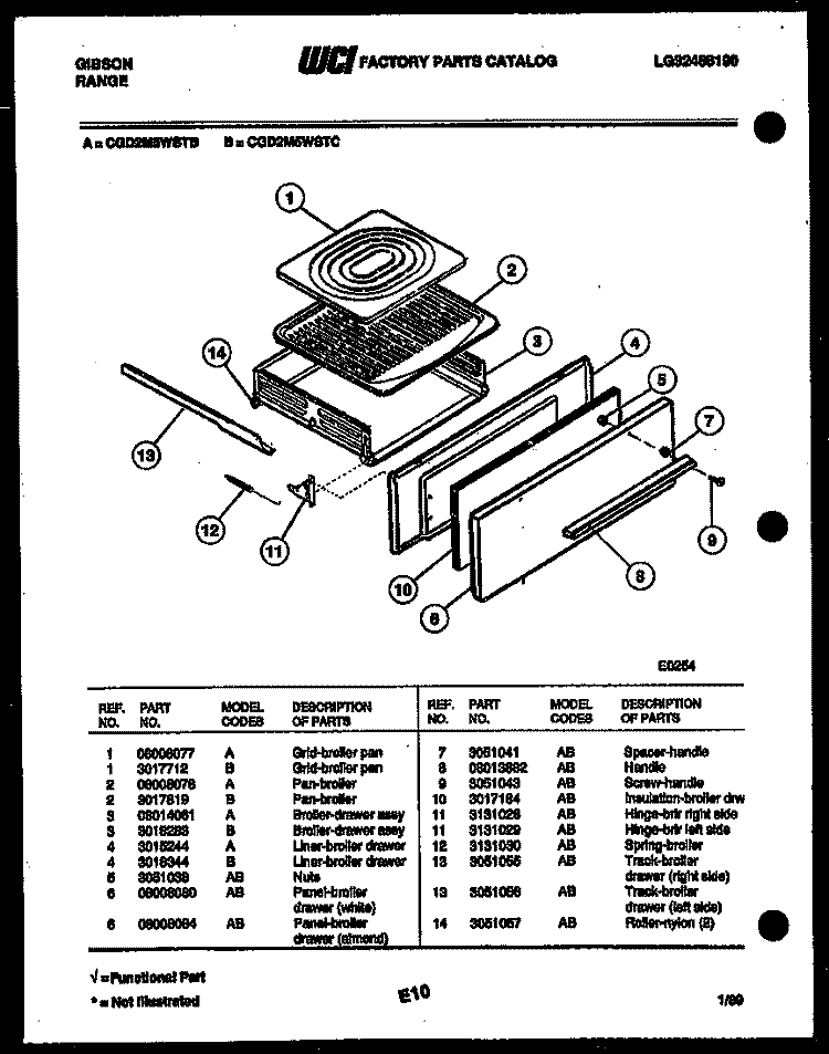 BROILER DRAWER PARTS Diagram and Parts List for CGD2M5WSTC  Gibson Range