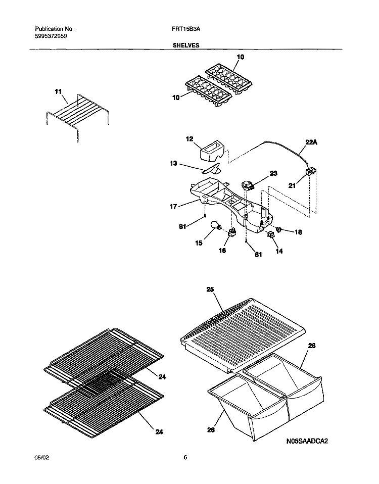 SHELVES Diagram and Parts List for FRT15B3AQ2  Frigidaire Refrigerator
