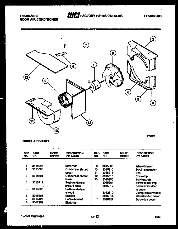 AIR HANDLING PARTS Diagram and Parts List for AR18NS8F1  Frigidaire Air Conditioner