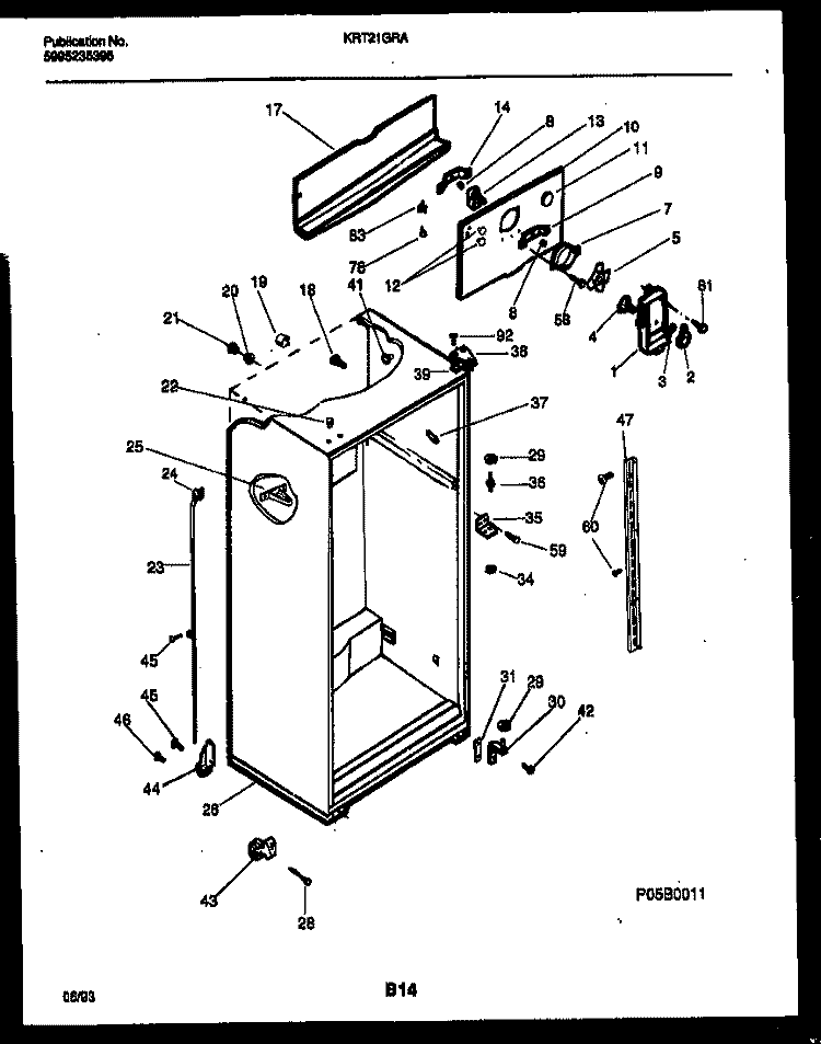 CABINET PARTS Diagram and Parts List for KRT21GRAW0  Kelvinator Refrigerator