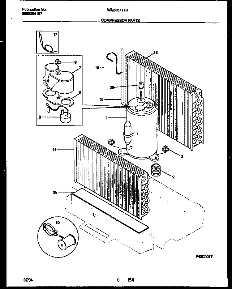 COMPRESSOR PARTS Diagram and Parts List for WAB067T7B1  Frigidaire Air Conditioner