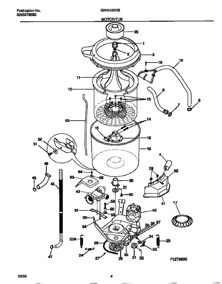 MOTOR / TUB Diagram and Parts List for GWX435RBD4  Gibson Washer