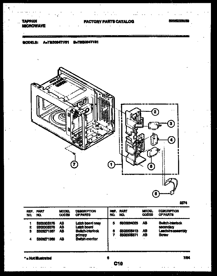 LATCH BOARD AND LEADWIRE ASSEMBLY Diagram and Parts List for TMS084T1W1  Tappan Microwave