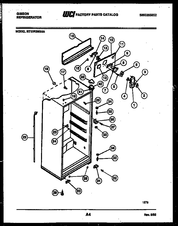 CABINET PARTS Diagram and Parts List for RT17F3WX4A  Gibson Refrigerator
