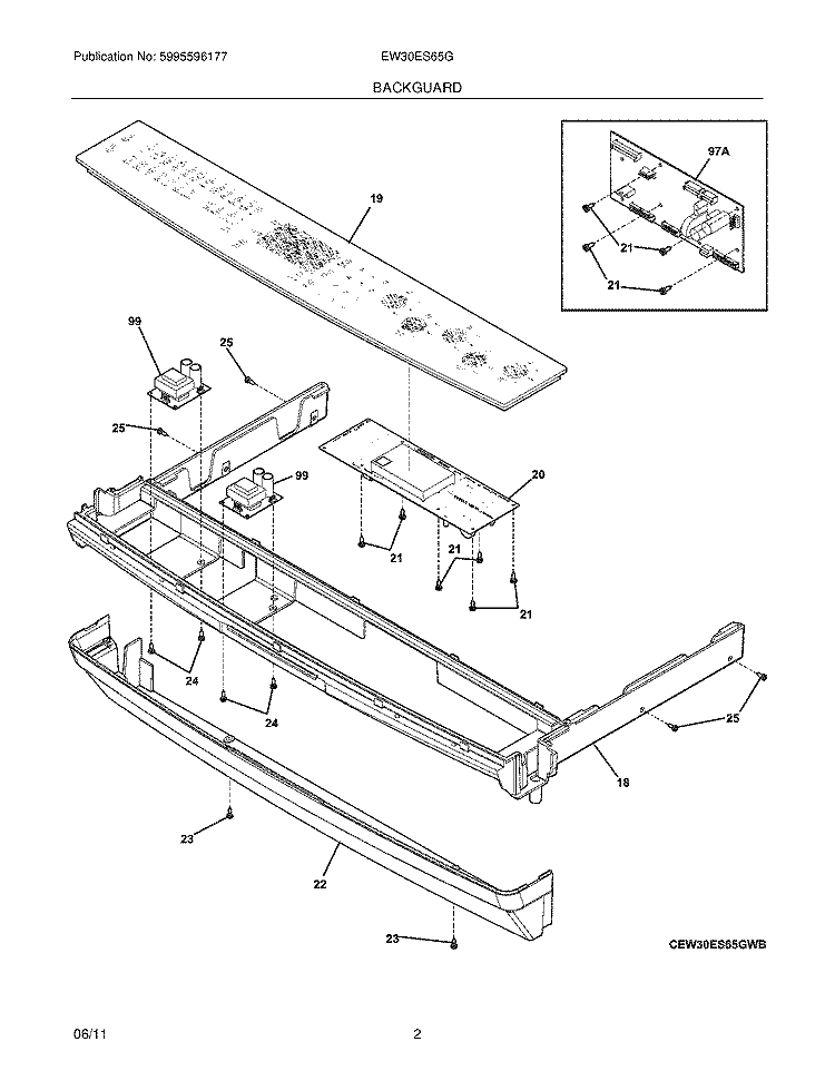 BACKGUARD Diagram and Parts List for EW30ES65GWF  Electrolux Range