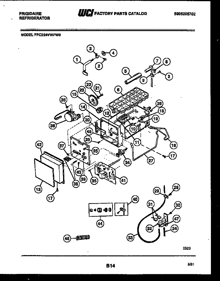 ICE MAKER AND INSTALLATION PARTS Diagram and Parts List for FPCE24VWPW0  Frigidaire Refrigerator