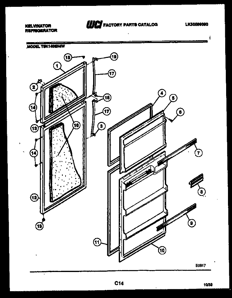 DOOR PARTS Diagram and Parts List for TSK140EN4D  Kelvinator Refrigerator