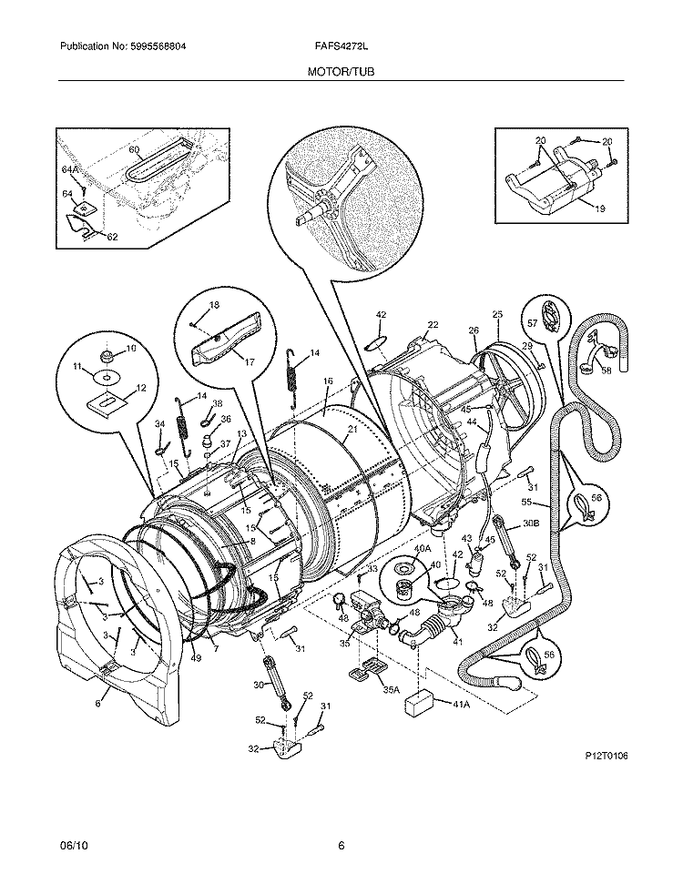 MOTOR/TUB Diagram and Parts List for FAFS4272LA0  Frigidaire Washer