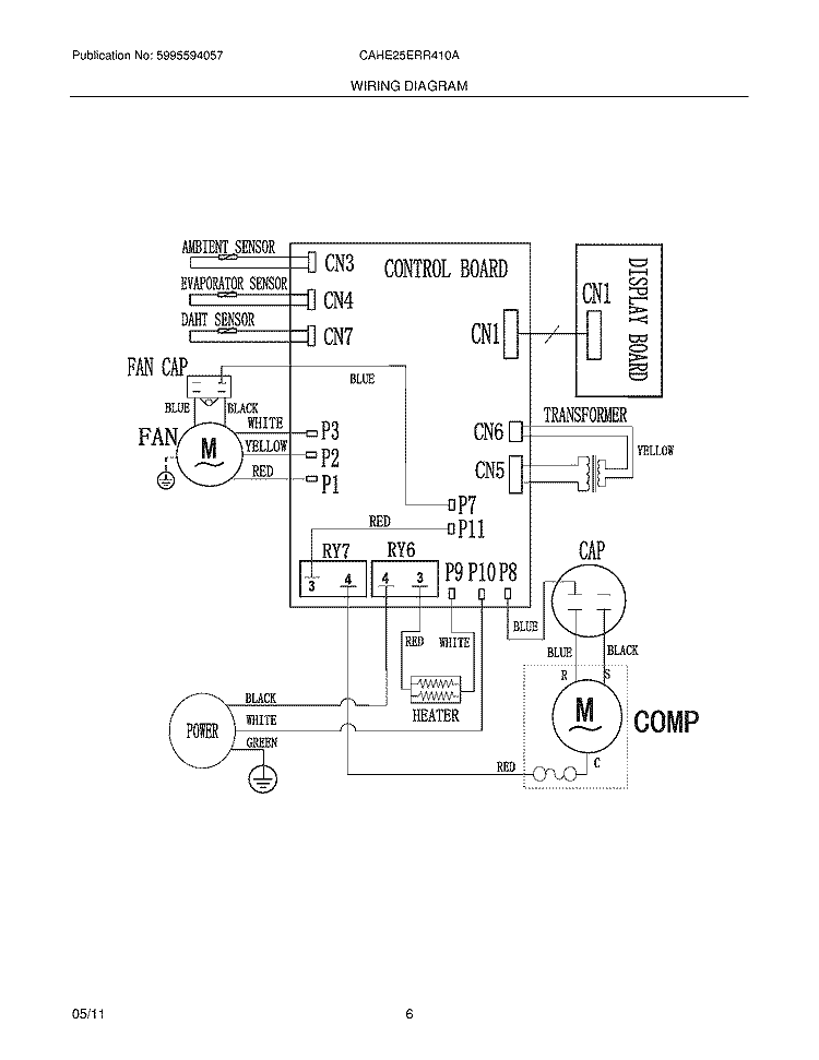 WIRING DIAGRAM Diagram and Parts List for CAHE25ERR410A11  Crosley Air Conditioner