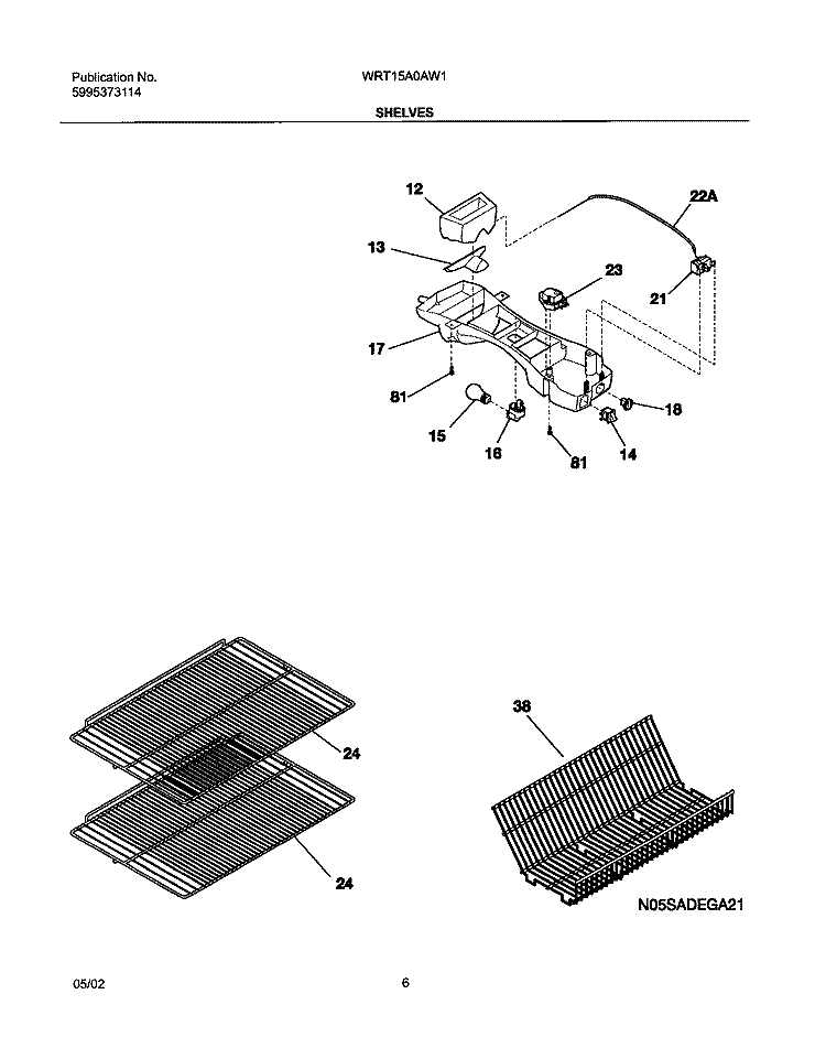 SHELVES Diagram and Parts List for WRT15A0AW1  Westinghouse Refrigerator