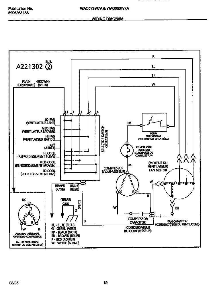 WIRING DIAGRAM Diagram and Parts List for WAC073W7A1  Frigidaire Air Conditioner