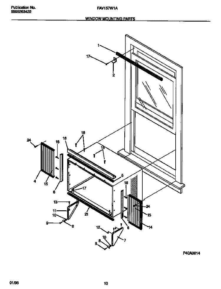 WINDOW MOUNTING PARTS Diagram and Parts List for FAV157W1A1  Frigidaire Air Conditioner