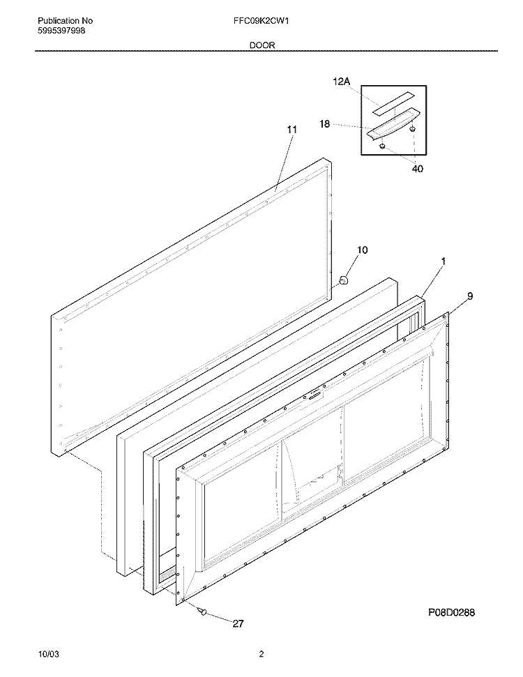 DOOR Diagram and Parts List for FFC09K2CW1  Frigidaire Freezer