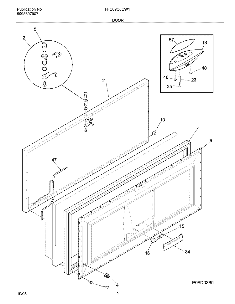 DOOR Diagram and Parts List for FFC09C6CW1  Frigidaire Freezer