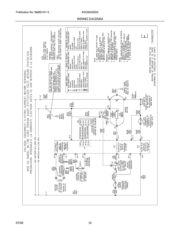 WIRING DIAGRAM Diagram and Parts List for AGQ6000ES3  Frigidaire Dryer