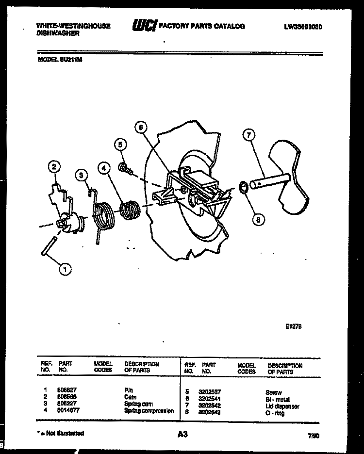CAM Diagram and Parts List for SU211MR  Frigidaire Dishwasher