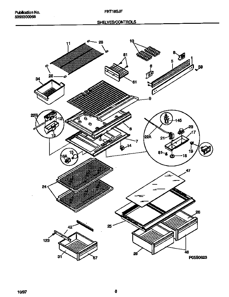 SHELVES / CONTROLS Diagram and Parts List for FRT18SJFD1  Frigidaire Refrigerator