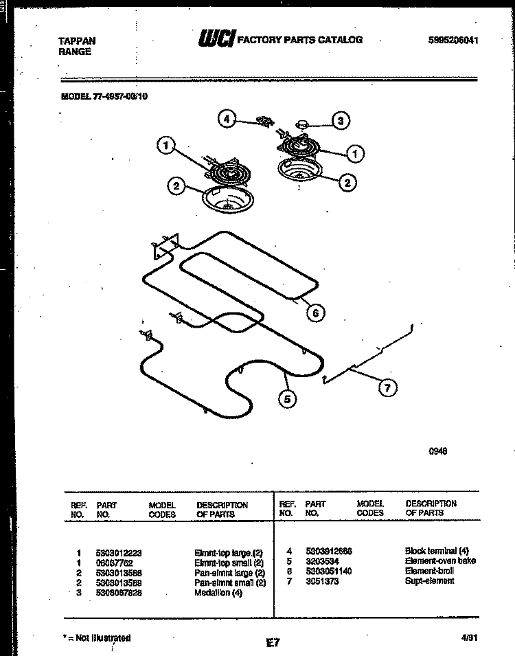 BROILER PARTS Diagram and Parts List for 77-4957-32-10  Tappan Range