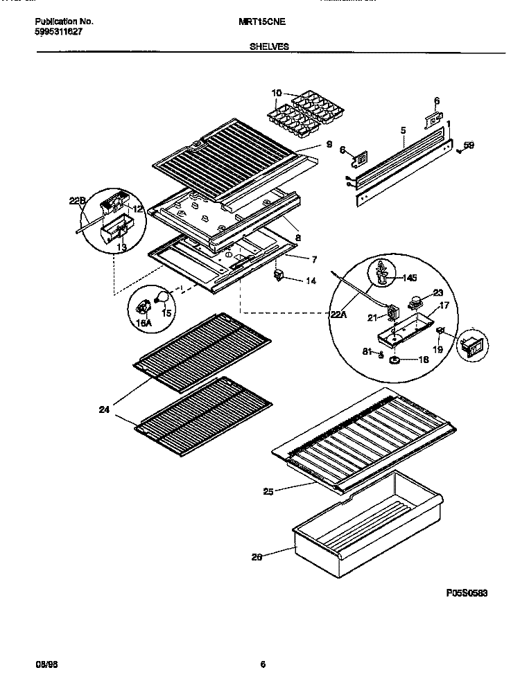 SHELVES Diagram and Parts List for MRT15CNEW6  Frigidaire Refrigerator