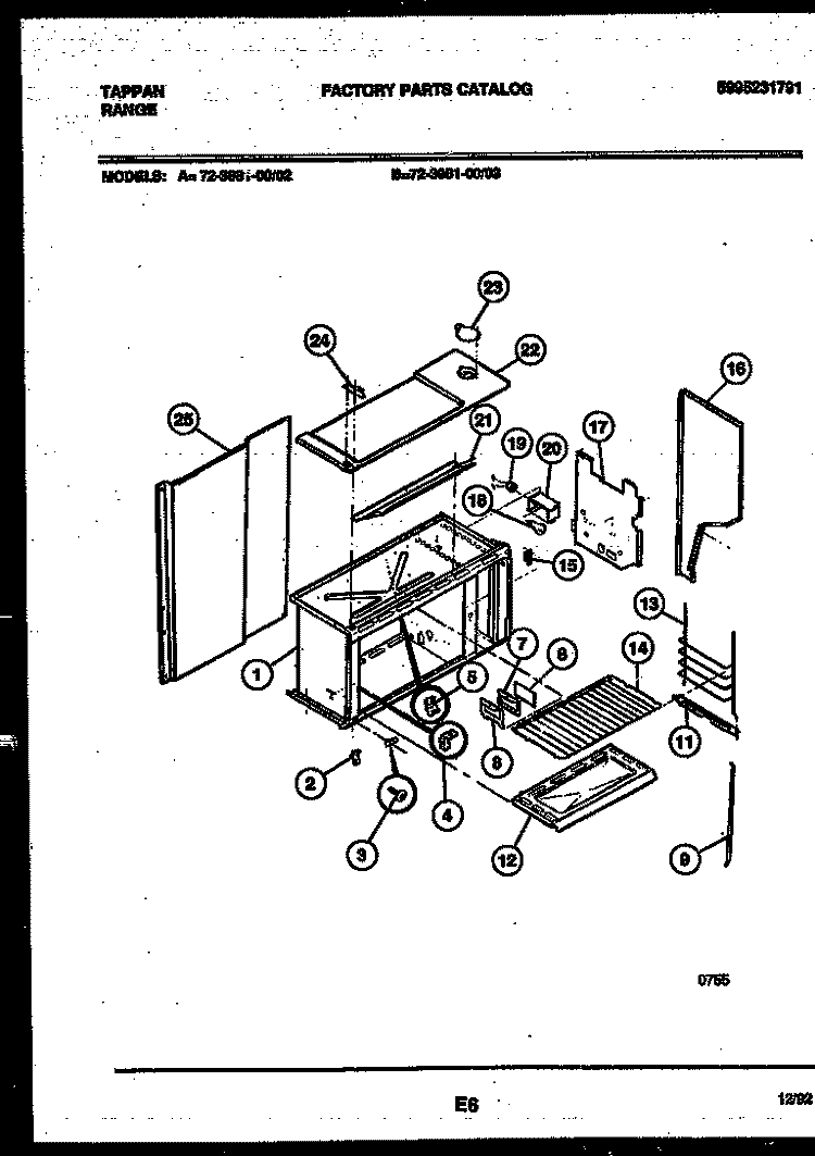UPPER BODY PARTS Diagram and Parts List for 72-3981-00-03  Tappan Range