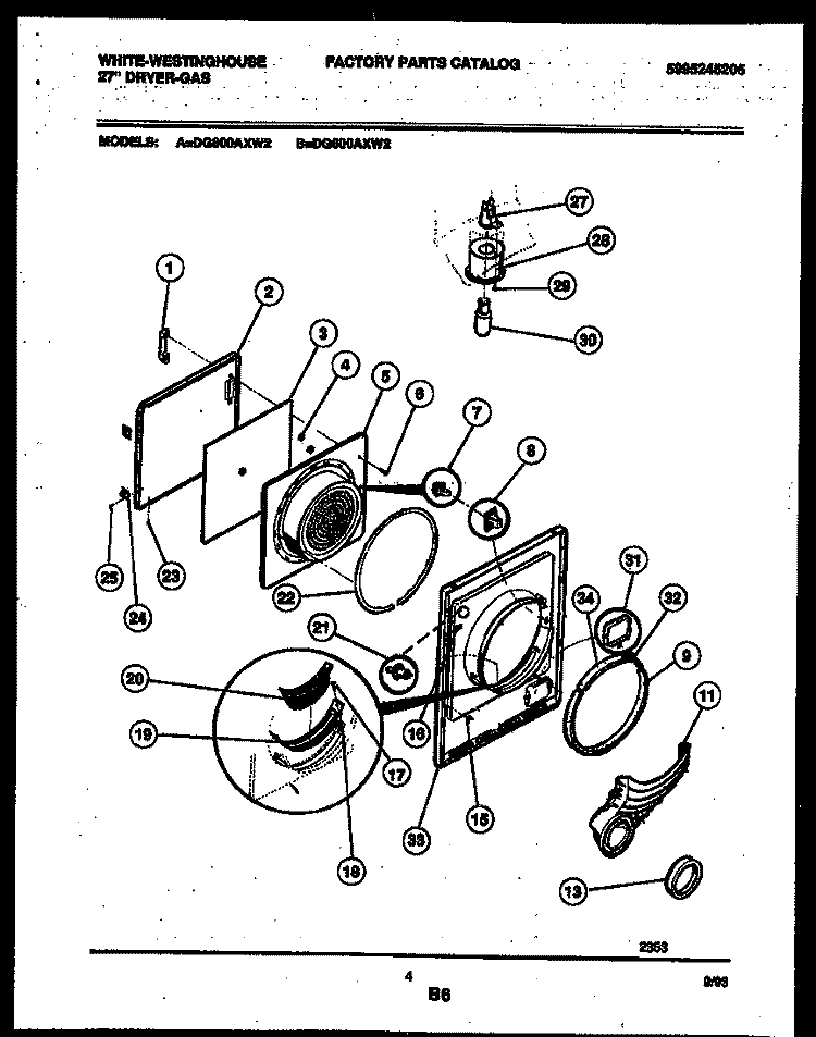 DOOR PARTS Diagram and Parts List for DG600AXD2  Frigidaire Dryer