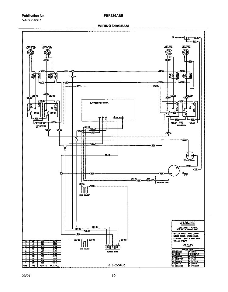WIRING DIAGRAM Diagram and Parts List for FEF336ASB  Frigidaire Range