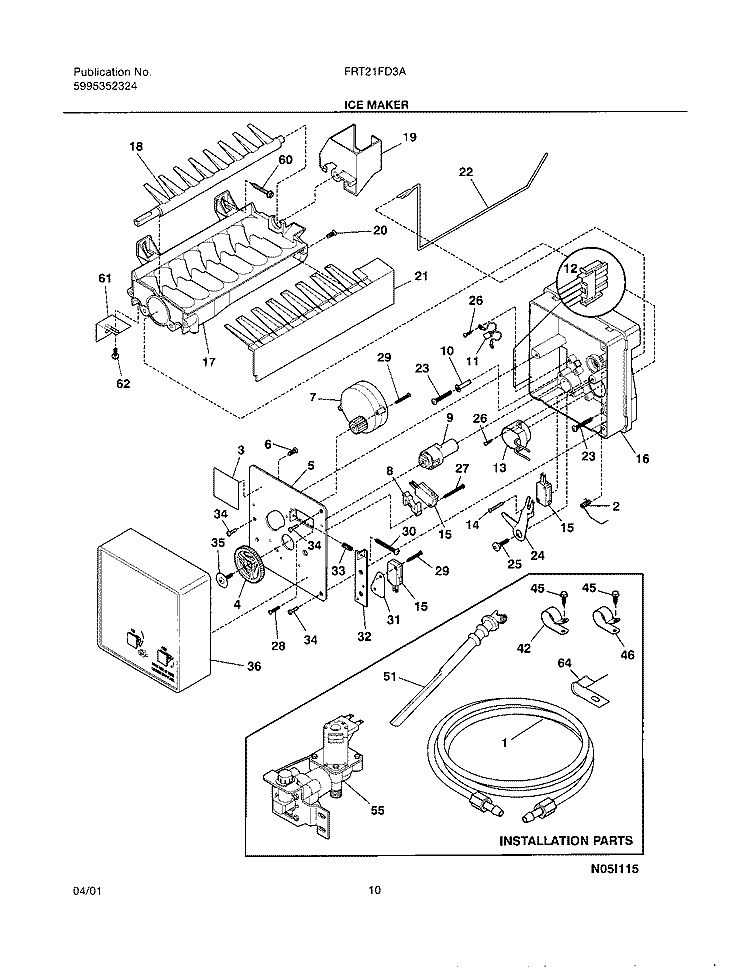 ICE MAKER Diagram and Parts List for FRT21FD3AQ1  Frigidaire Refrigerator