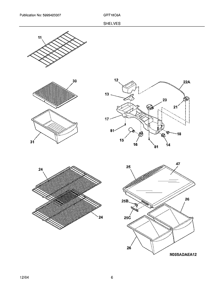 SHELVES Diagram and Parts List for GRT18C6AWE  Gibson Refrigerator