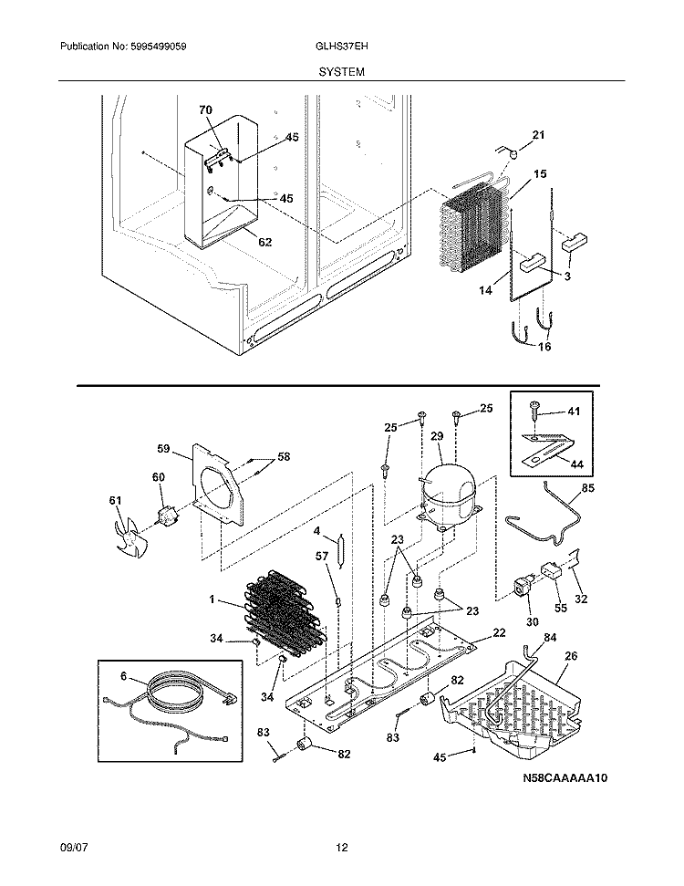 SYSTEM Diagram and Parts List for GLHS37EHQ4  Frigidaire Refrigerator