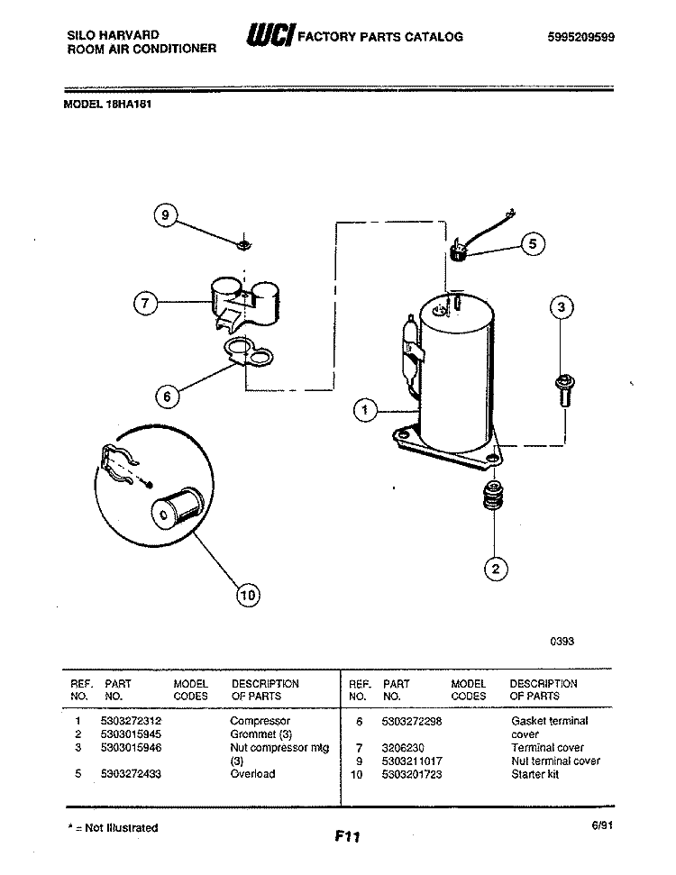 COMPRESSOR Diagram and Parts List for 18HA181  Frigidaire Air Conditioner
