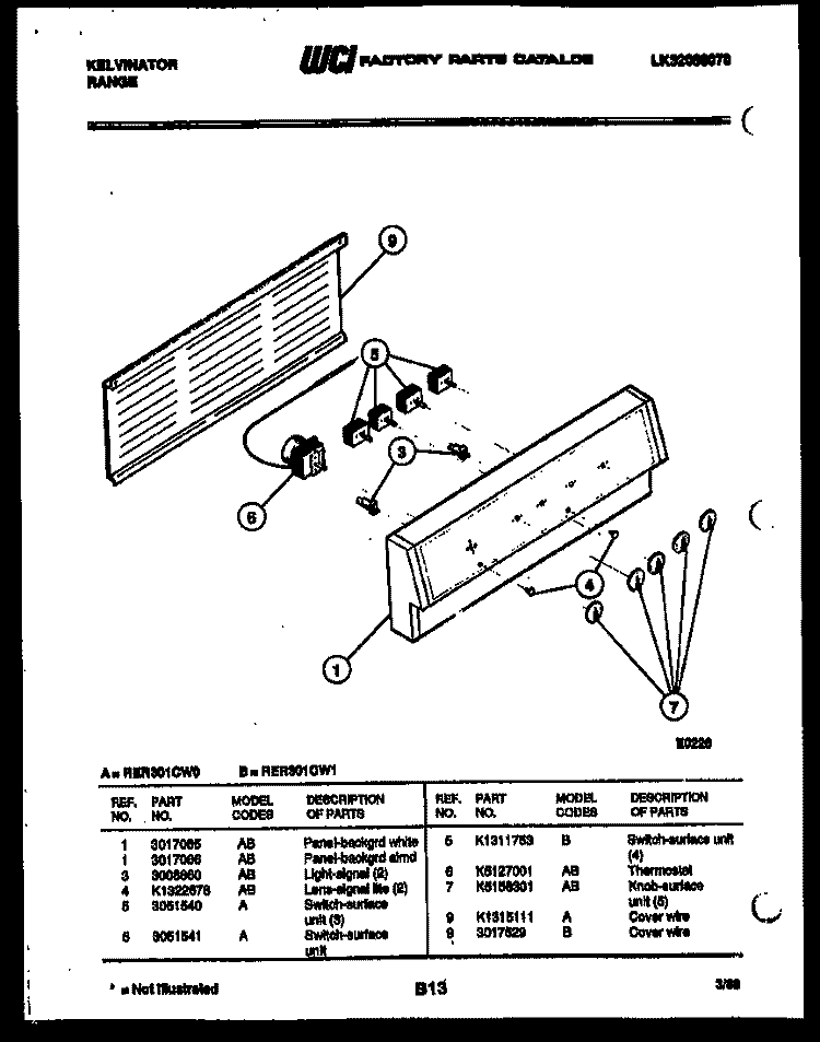 BACKGUARD Diagram and Parts List for RER301CW0  Kelvinator Range