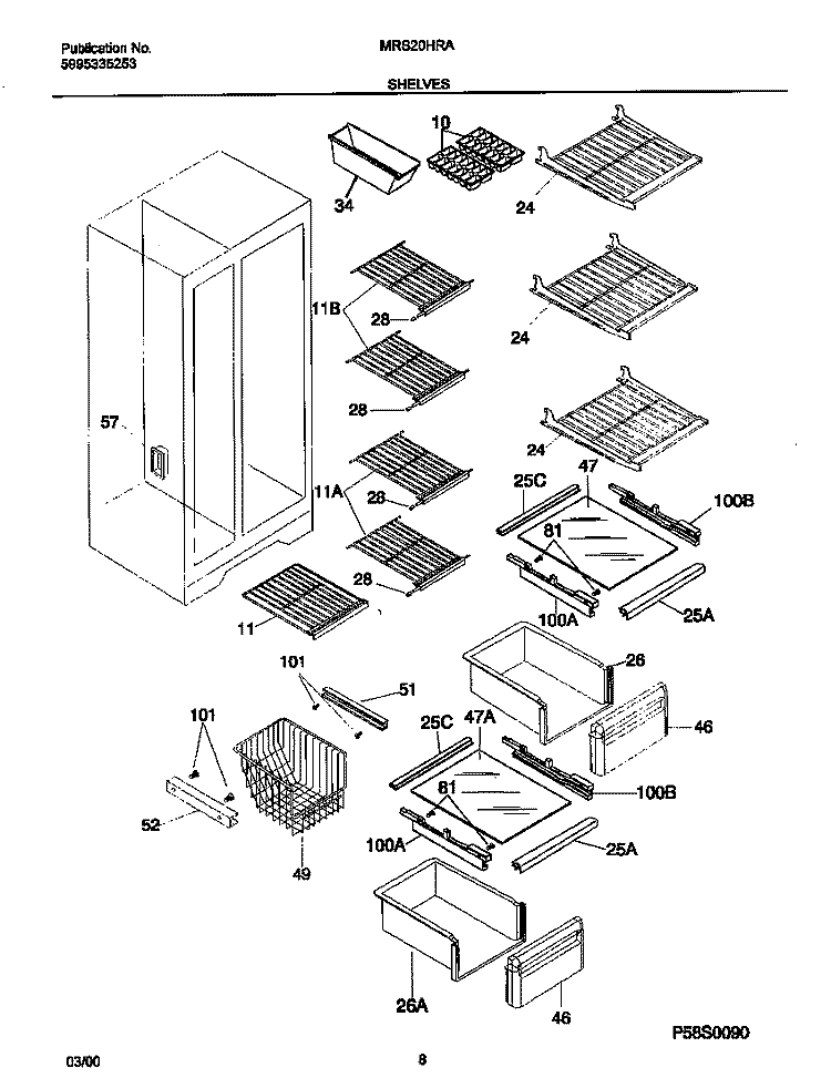 SHELVES Diagram and Parts List for MRS20HRADB  Frigidaire Refrigerator