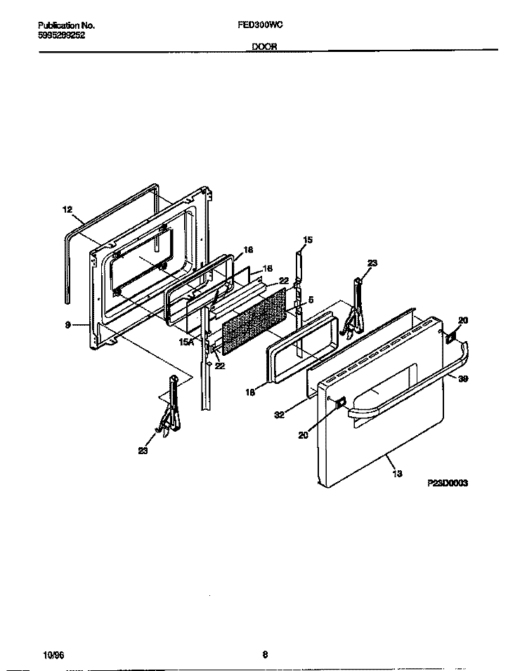 DOOR Diagram and Parts List for FED300WCDG  Frigidaire Range