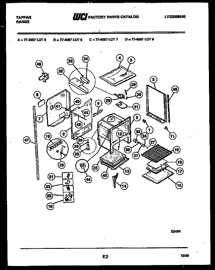 LOWER BODY PARTS Diagram and Parts List for 77-4957-00-08  Tappan Range