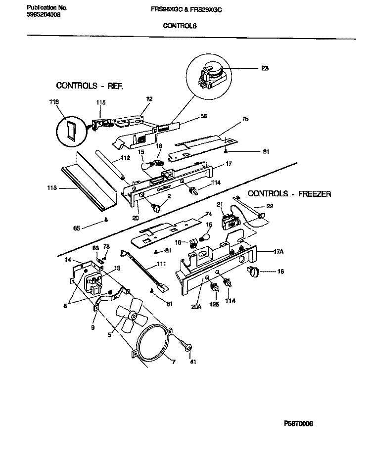 CONTROLS Diagram and Parts List for FRS28XGCD0  Frigidaire Refrigerator