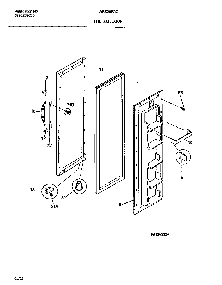 FREEZER DOOR Diagram and Parts List for WRS20PRCD0  Frigidaire Refrigerator