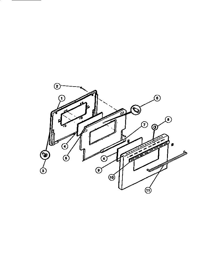OVEN DOOR Diagram and Parts List for 36-3272-66-09  Tappan Range