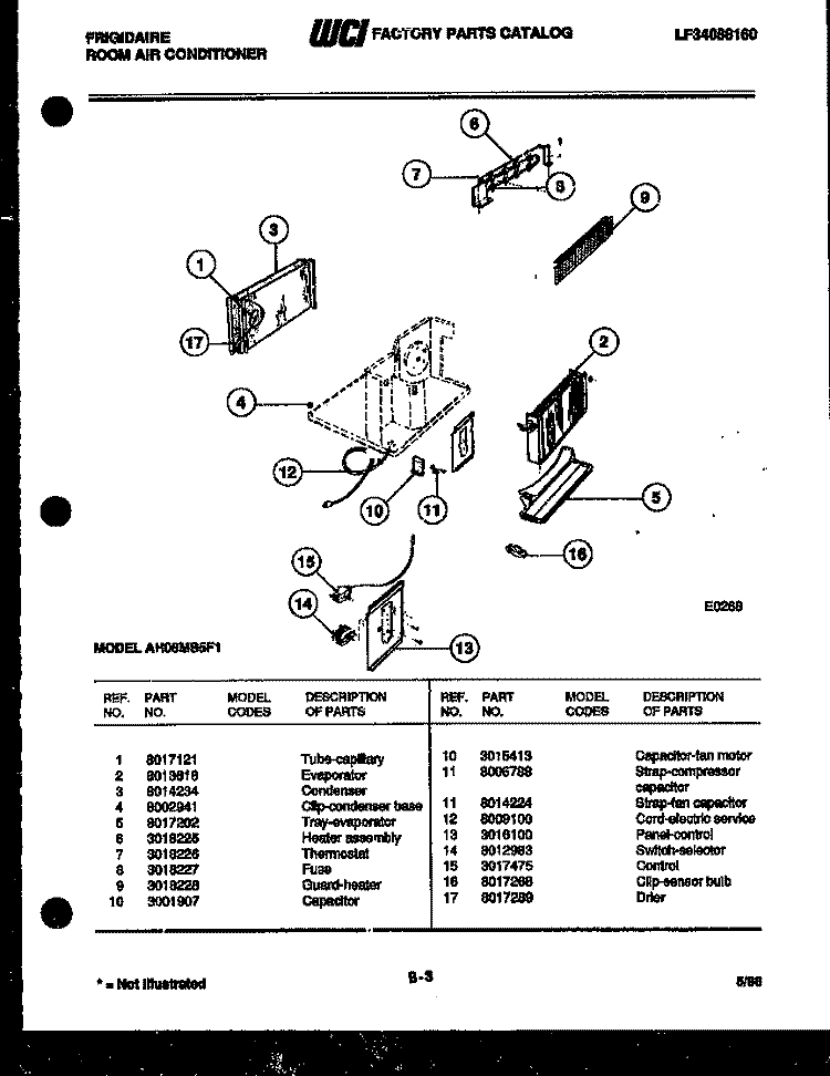 UNIT PARTS Diagram and Parts List for AH08MS5F1  Frigidaire Air Conditioner