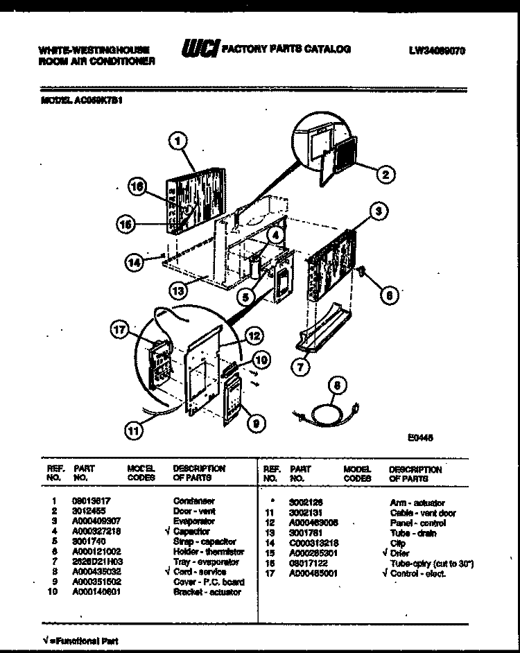 ELECTRICAL PARTS Diagram and Parts List for AC059K7B1  Frigidaire Air Conditioner