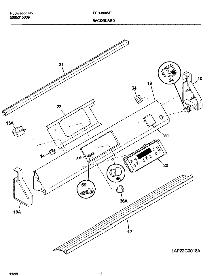 BACKGUARD Diagram and Parts List for FCS388WECC  Frigidaire Range