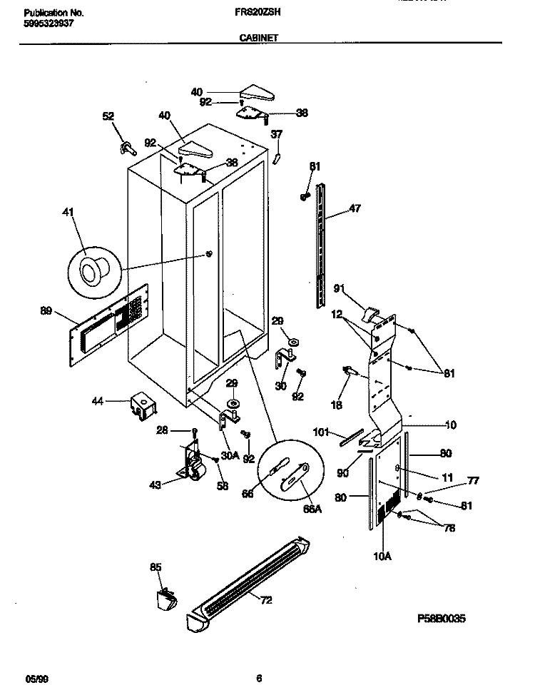 CABINET Diagram and Parts List for FRS20ZSHB0  Frigidaire Refrigerator