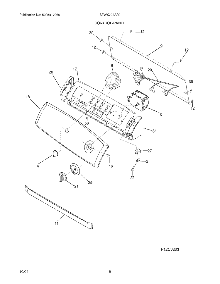 CONTROL / PANEL Diagram and Parts List for SFWX703AS0  Frigidaire Washer