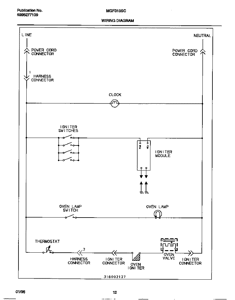 WIRING DIAGRAM Diagram and Parts List for MGF313SCWB  Frigidaire Range