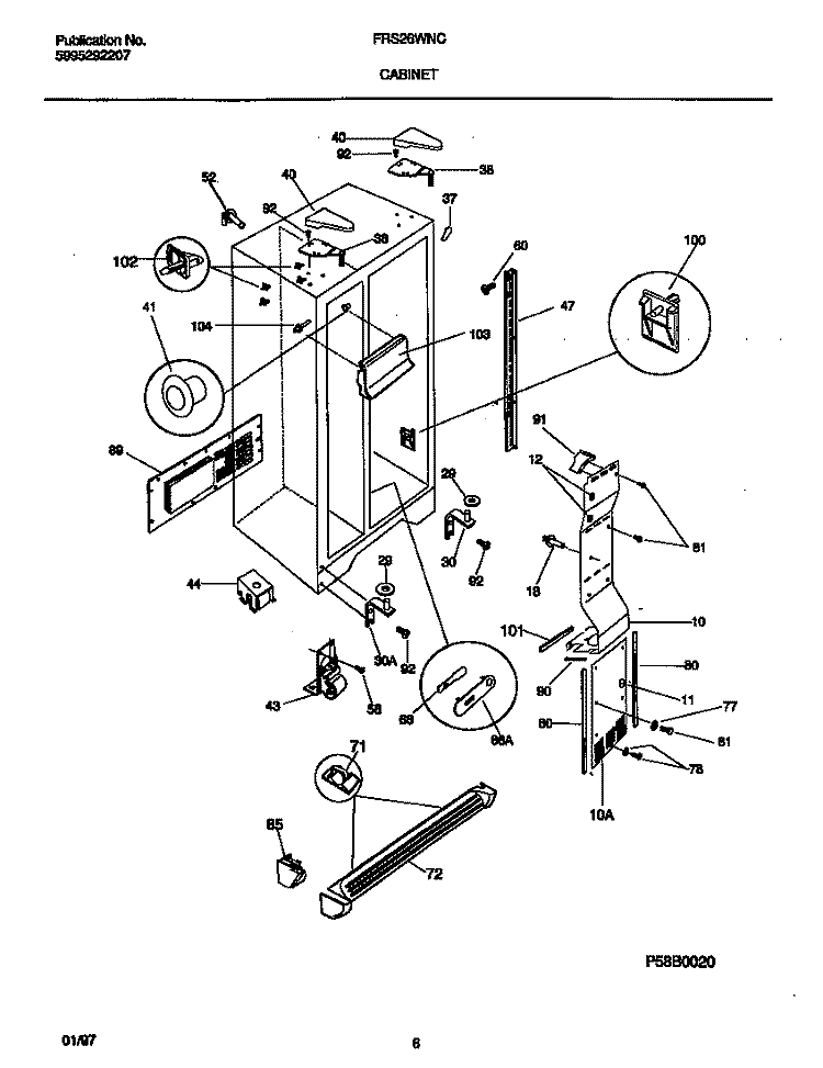 CABINET Diagram and Parts List for FRS26WNCW5  Frigidaire Refrigerator