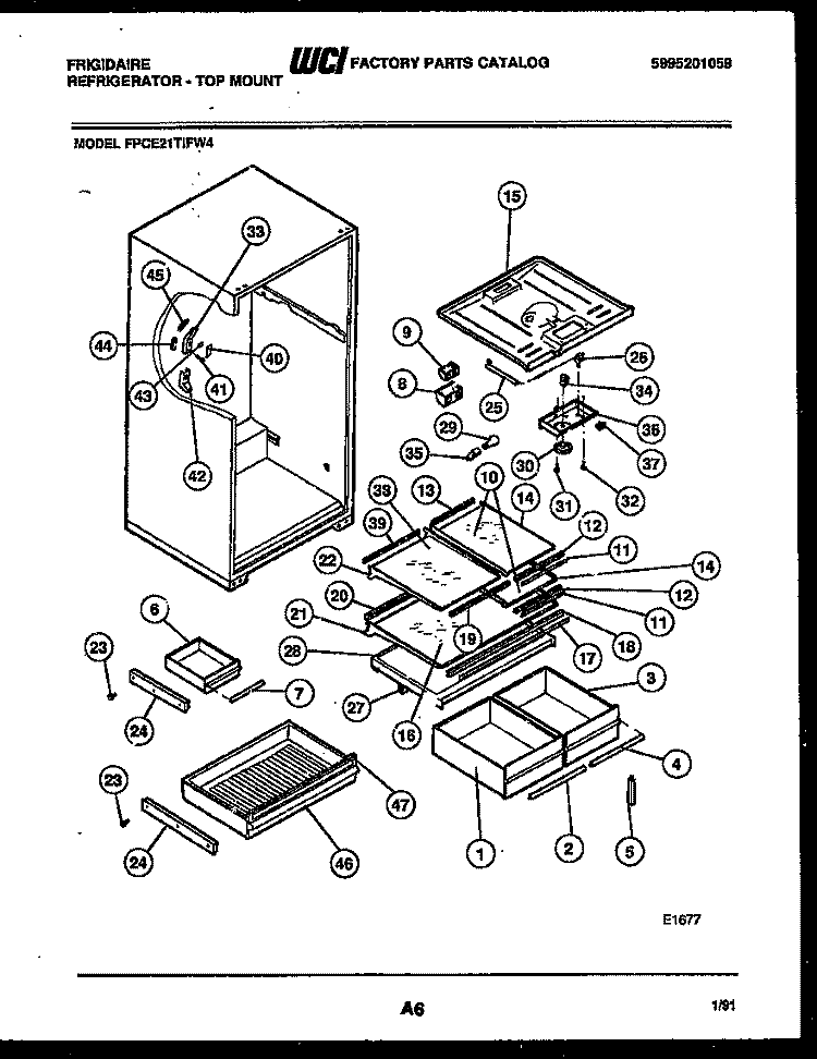 SHELVES AND SUPPORTS Diagram and Parts List for FPCE21TIFL4  Frigidaire Refrigerator